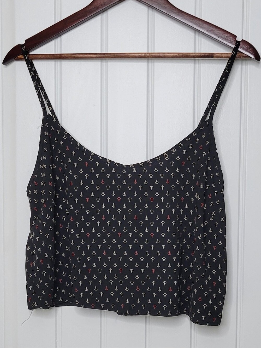 Joyce Black Anchor Print Spaghetti Strap Crop Top